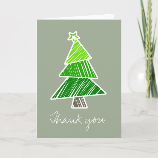 Green Sketchy Christmas Tree Carte de remerciement (Devant)