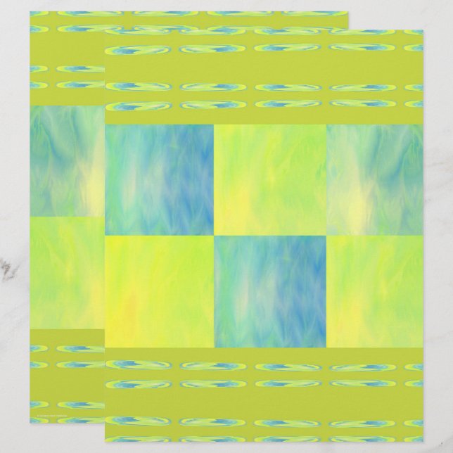 Green Skies Tiles Scrapbook Paper 2-Sided Page (Devant / Derrière)