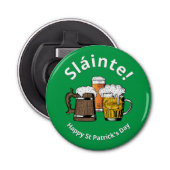 Green Sláinte HAPPY ST PATRICKS DAY Button Flesopener (Voorkant)