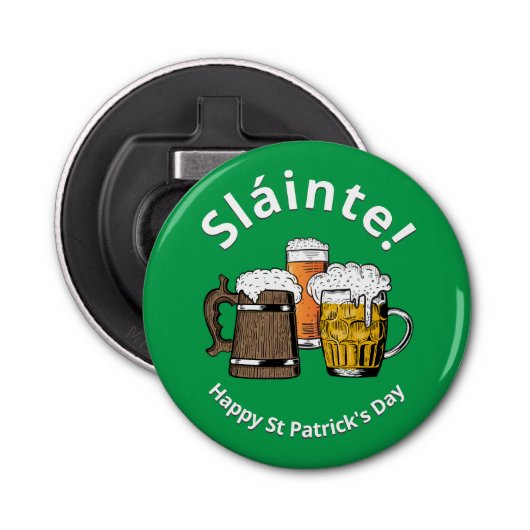 Green Sláinte HAPPY ST PATRICKS DAY Button Flesopener (Voorkant)