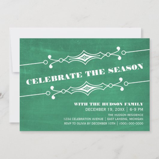 Green Slanted Chalkboard Fête Invitation (Devant)