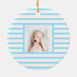 Green Sleepy Baby Dino   Baby Blue Stripe Modern Keramisch Ornament