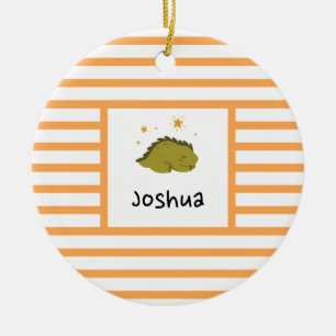 Green Sleepy Baby Dino   Oranje stripe Modern Keramisch Ornament
