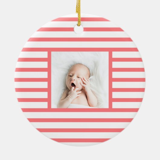 Green Sleepy Baby Dino | Roze band Modern Keramisch Ornament (Achterkant)