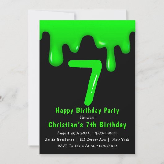 Green Slime 7e anniversaire Invitations (Devant)