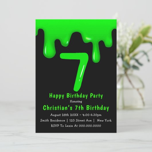 Green Slime 7e anniversaire Invitations (Debout devant)