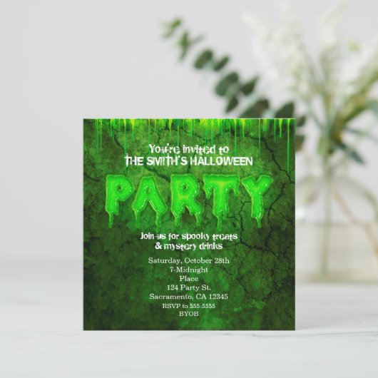 Green Slime Fun Halloween Invitations de fête (Debout devant)