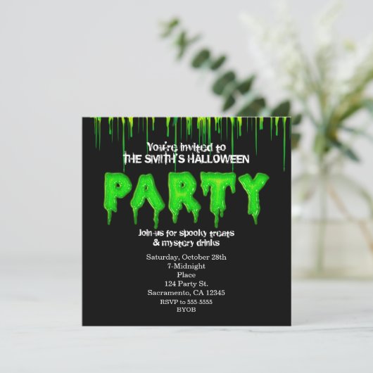 Green Slime Fun Halloween Invitations de fête (Debout devant)