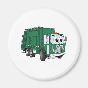 Green Smiling Garbage Truck Cartoon Magneet