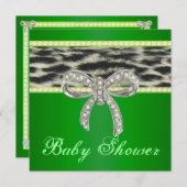 Green Snow Leopard Diamond Bow Baby shower Invite Kaart (Voorkant / Achterkant)