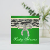 Green Snow Leopard Diamond Bow Baby shower Invite Kaart (Staand voorkant)