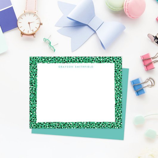 Green Snow Leopard Print Personal Stationery Kaart