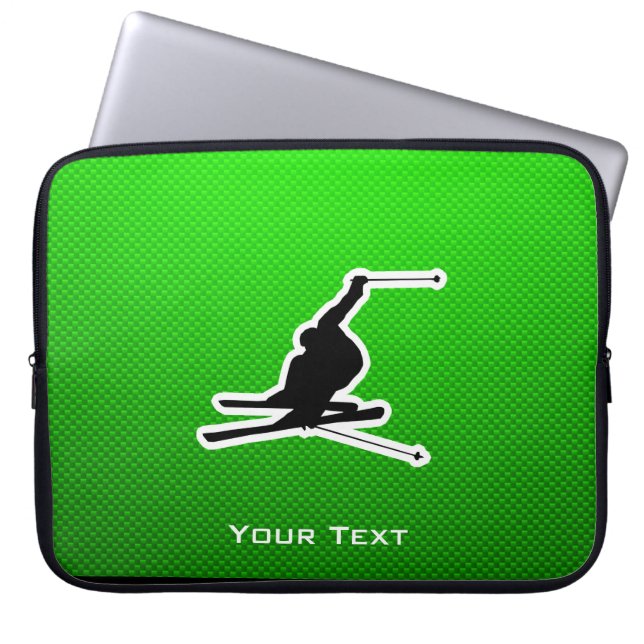 Green Snow Skiing Laptop Sleeve (Voorkant)