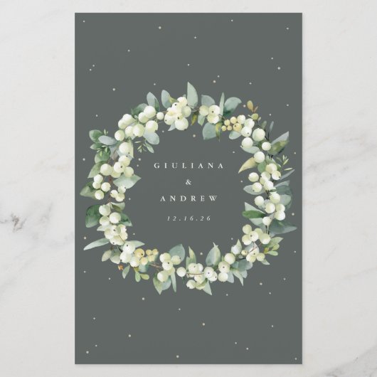 Green Snowberry+Eucalyptus 3 Parcours Menu Mariage (Dos)