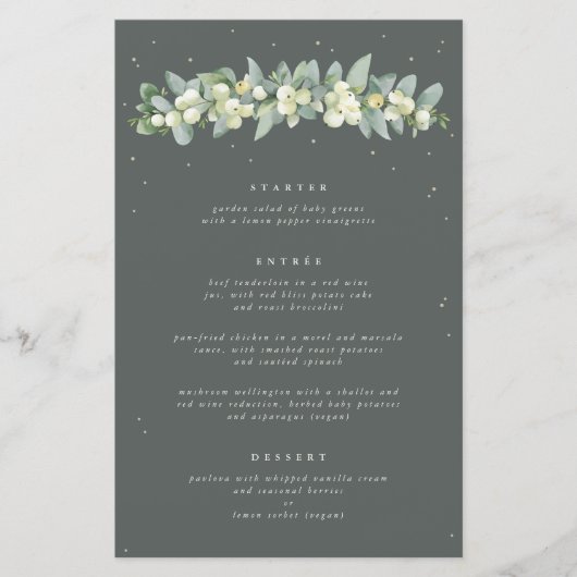 Green Snowberry+Eucalyptus 3 Parcours Menu Mariage (Devant)