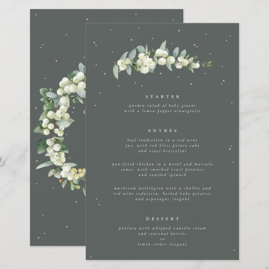 Green Snowberry+Eucalyptus 3 Parcours Menu Mariage (Devant / Derrière)