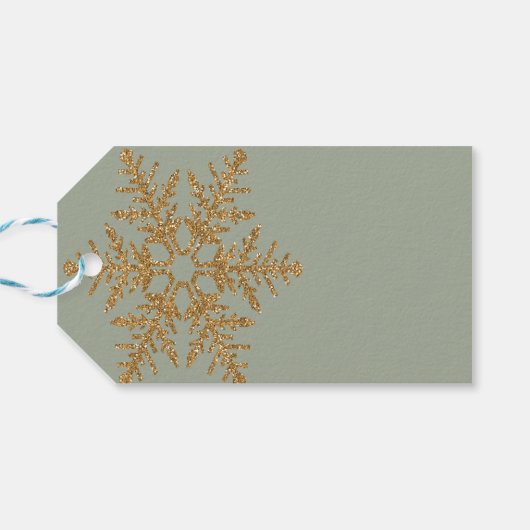 Green Snowflake Gold Glitter Cadeaulabel (Achterkant Horizontaal)
