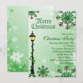 Green Snowflake & Light Christmas Party Invitation (Devant / Derrière)