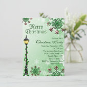 Green Snowflake & Light Christmas Party Invitation (Debout devant)
