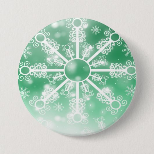 Green Snowflake Ronde Button 7,6 Cm (Voorkant)