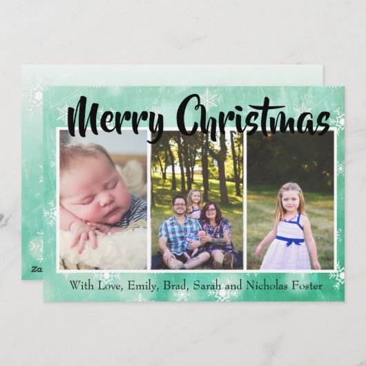 Green Snowflakes personaliseer de kerstfoto Feestdagenkaart (Voorkant / Achterkant)