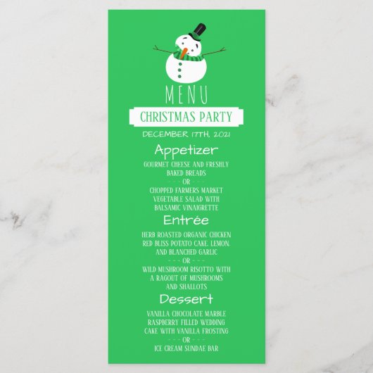 Green Snowman, Menu de fête de Noël (Devant)