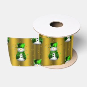 Green Snowman op Gold Kerstmis Lint
