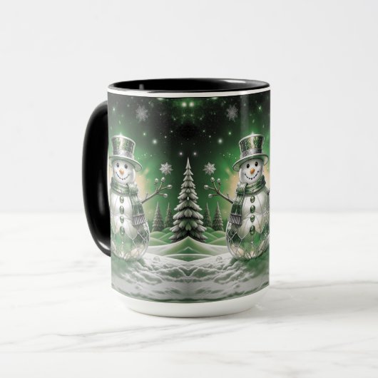 Green Snowman Snowflakes Holiday Mug (Devant gauche)