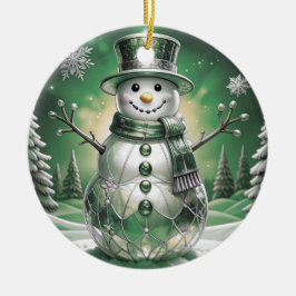Green Snowman Snowflakes Holiday Ornament