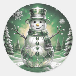 Green Snowman Snowflakes Holiday Sticker