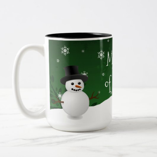 Green Snowman Winter Scene Mok met kerstmis (Links)