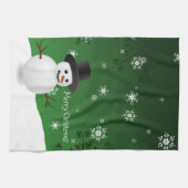 Green Snowman Winter Scène Noël Cuisine Serviette (Horizontal)