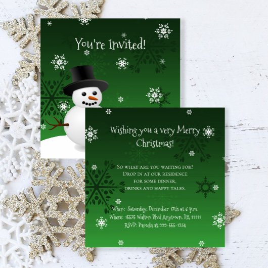 Green Snowman Winter Scène Noël Invitation