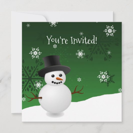 Green Snowman Winter Scène Noël Invitation (Devant)
