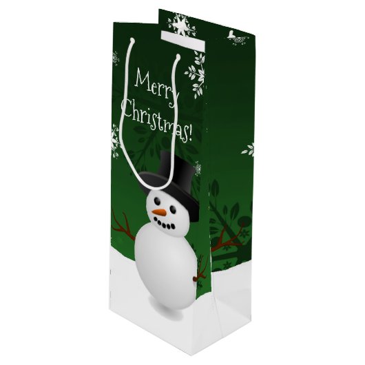 Green Snowman Winter Scene Sac cadeau de vin de No (Devant Angle)