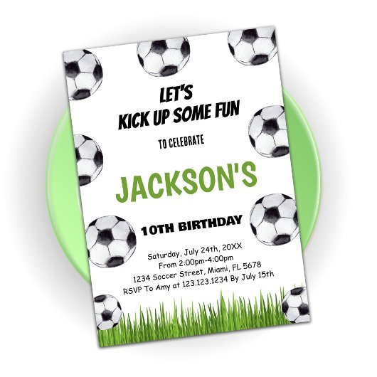 Green Soccer Anniversaire Fête Invitation