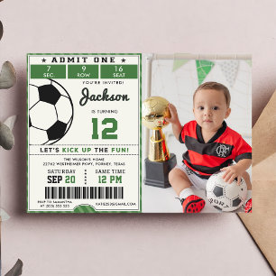Green Soccer Anniversaire Photo Invitation