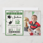 Green Soccer Anniversaire Photo Invitation (Devant)