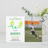 Green Soccer Invitation à l'anniversaire avec phot (Debout devant)