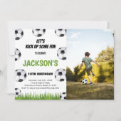 Green Soccer Invitations Anniversaire avec photo (Devant)