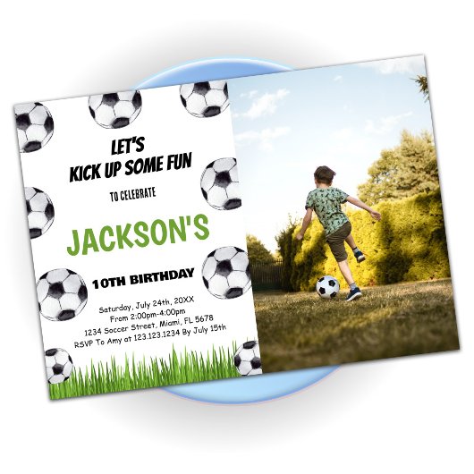 Green Soccer Invitations Anniversaire avec photo