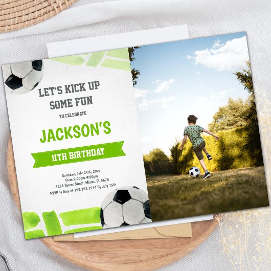 Green Soccer Invitations Anniversaire avec photo