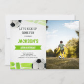 Green Soccer Invitations Anniversaire avec photo (Devant)