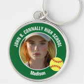 Green Softball Player Photo High School Keepsake Sleutelhanger (Voorkant)