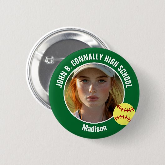 Green Softball Player Photo High School Spirit Ronde Button 5,7 Cm (Voorkant /achterkant)