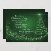Green Sparkle Christmas Tree Party Invitation (Devant / Derrière)