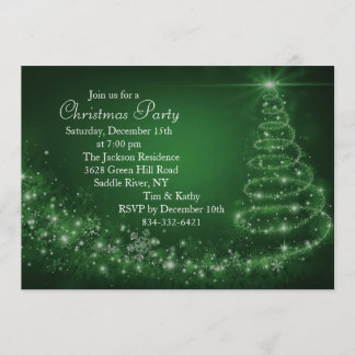 Green Sparkle Christmas Tree Party Invitation