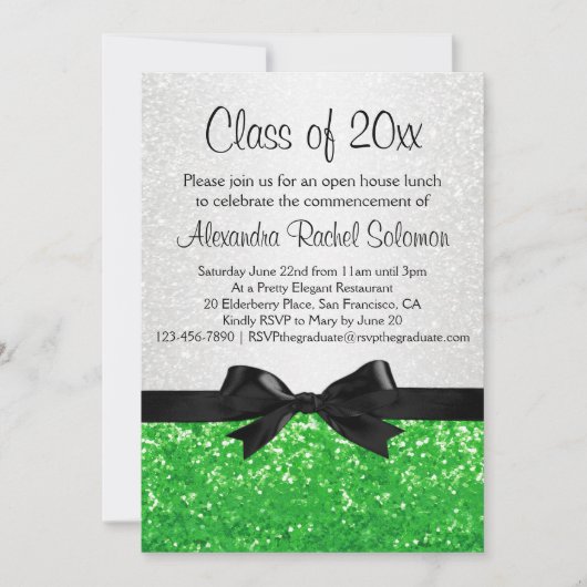 Green Sparkle look Bow Graduation Invitation (Devant)