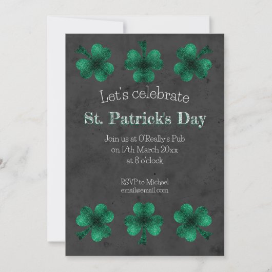 Green Sparkle Shamrock Grey St Patrick Day Kaart (Voorkant)