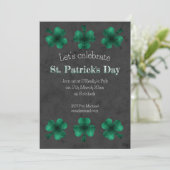 Green Sparkle Shamrock Grey St Patrick Day Kaart (Staand voorkant)